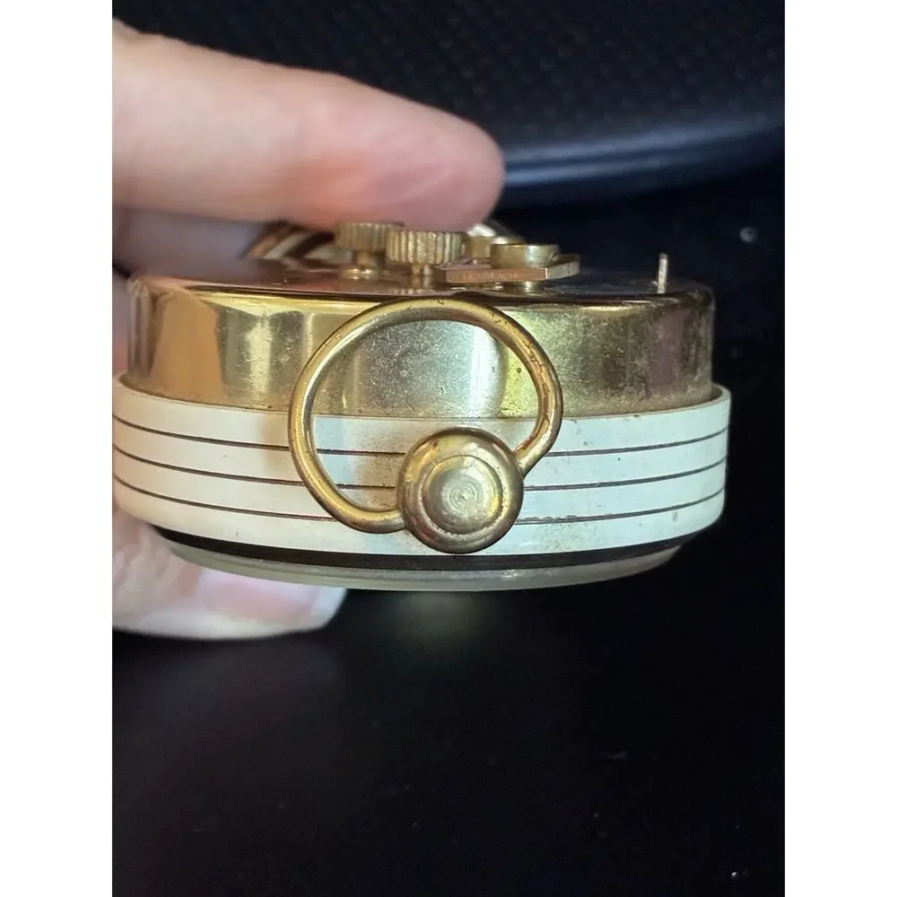 Vintage Westclox Fashionette Travel Alarm Clock Gold Tone Ornate Arms
